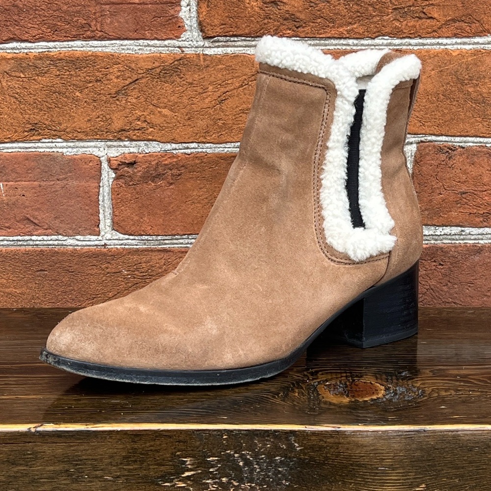 rag & bone Tan Suede Shearling-Trim Chelsea Ankle Bootie Walker Style